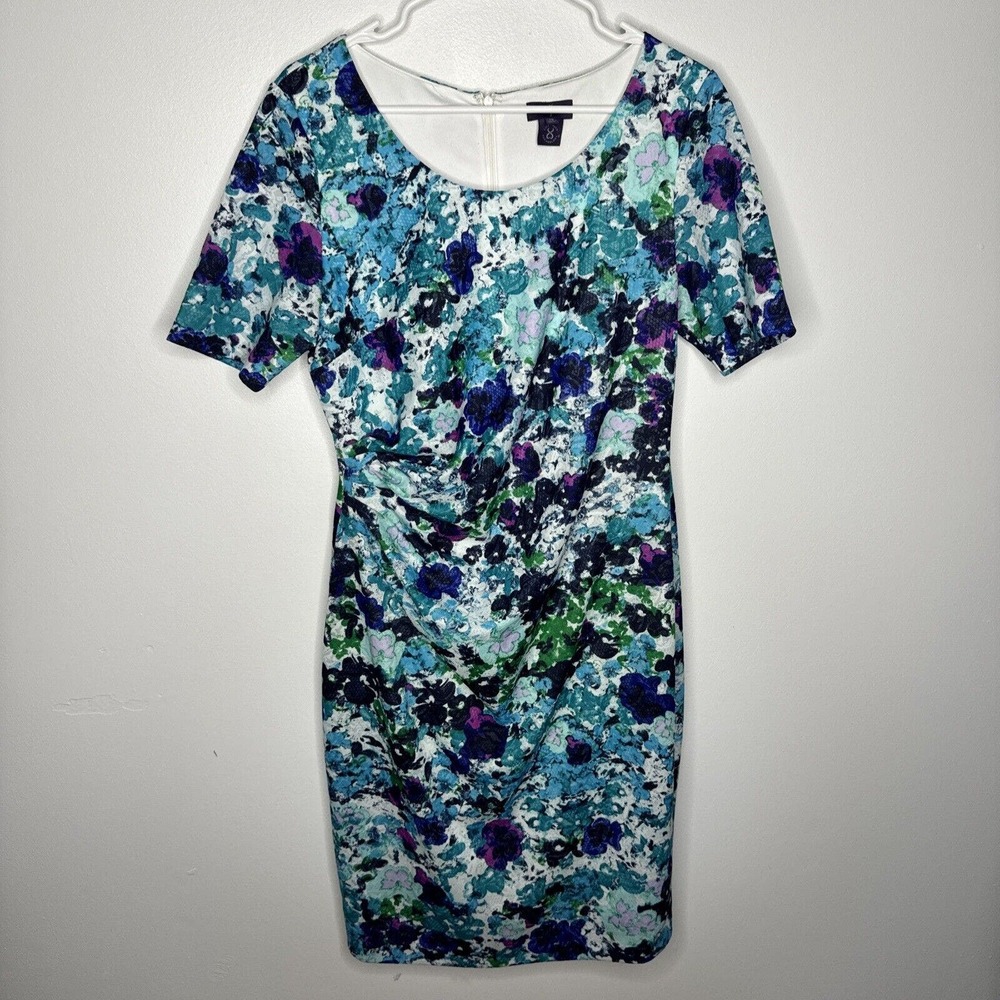 NYDJ Skyler Abstract Floral Size 12 Ruched Sheath Dress Not Your Daughters Jeans - Picture 1 of 10